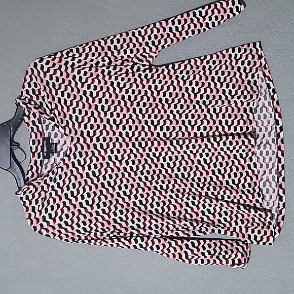 LIZ CLAIBORNE Women's V-Neck Long Sleeve Geometric Print Blouse - Size Large - Picture 1 of 6